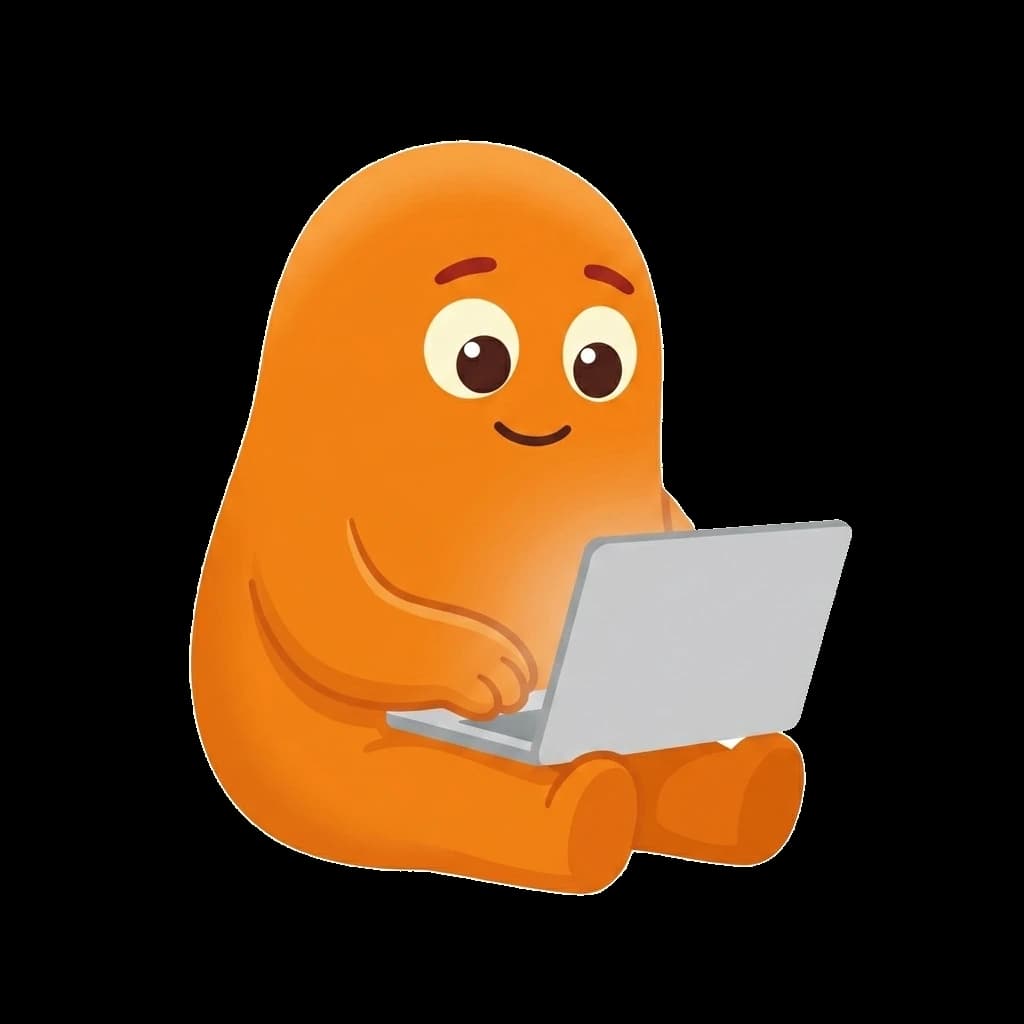 Mete Psikoloji online terapi maskotu — laptop önünde Mete karakteri
